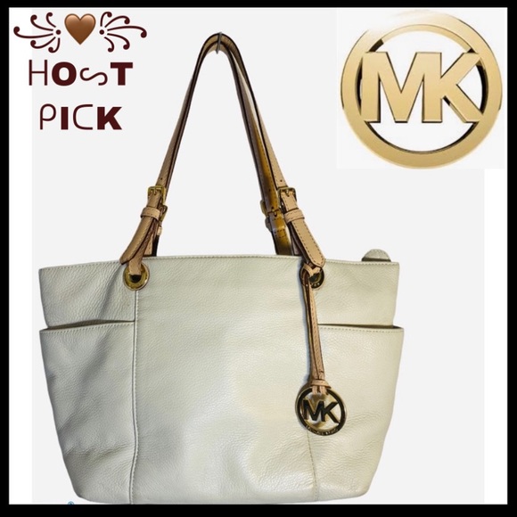 Michael Kors Handbags - MICHAEL KORS CREAM LEATHER JET SET TOTE BAG
